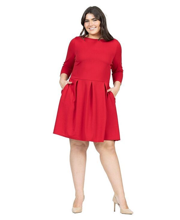 24 セブンコンフォート レディース トップス ワンピース プラスサイズ 24seven Comfort Apparel Plus Size Perfect Fit and Flare Pocket Dress Red レッド