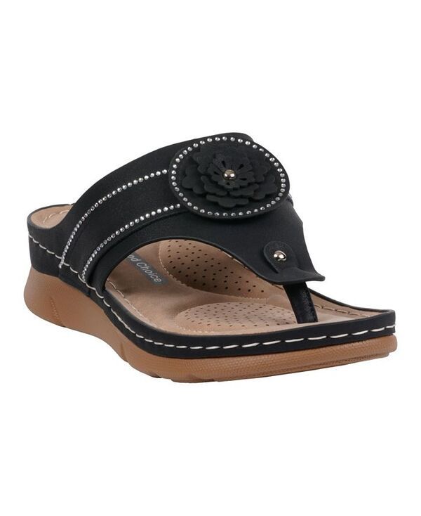 ジーシーシューズ レディース シューズ サンダル GC Shoes Womens Vickie Flower Thong Flat Sandals Black ブラック