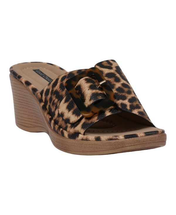 ジーシーシューズ レディース サンダル GC Shoes Womens Teri Buckle Wedge Sandals Leopard アニマル