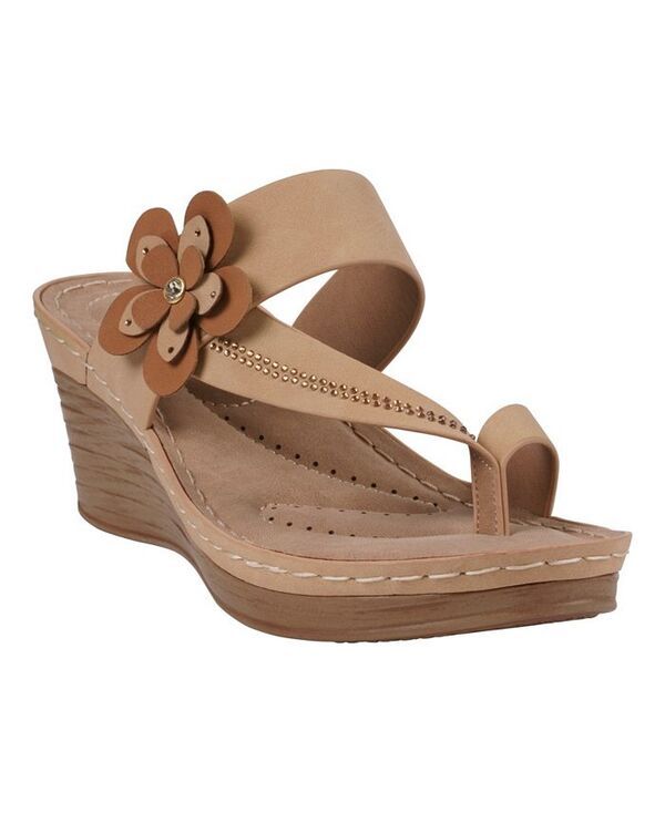 ジーシーシューズ レディース シューズ サンダル フラワー柄 フラワー GC Shoes Womens Taryn Floral Wedge Sandals Tan タン