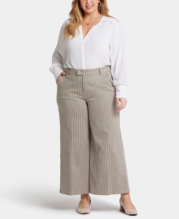 エヌワイディージェイ レディース ボトムス デニムパンツ ワイドレッグ プラスサイズ アンクル ジーンズ NYDJ Plus Size Mona Wide Leg Trouser Ankle Jeans Boardwalk Stripe ストライプ