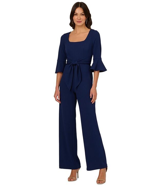 アドリアナ パペル レディース トップス ジャンプスーツ ベルスリーブ Adrianna Papell Womens SquareNeck BellSleeve WideLeg Jumpsuit Navy Sateen ネイビー