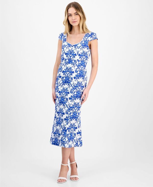 アンクライン レディース トップス ワンピース ミディワンピース プリント ミディ 半袖 Anne Klein Printed SweetheartNeck ShortSleeve Midi Dress Palace BlueWhite ホワイト 29,120円