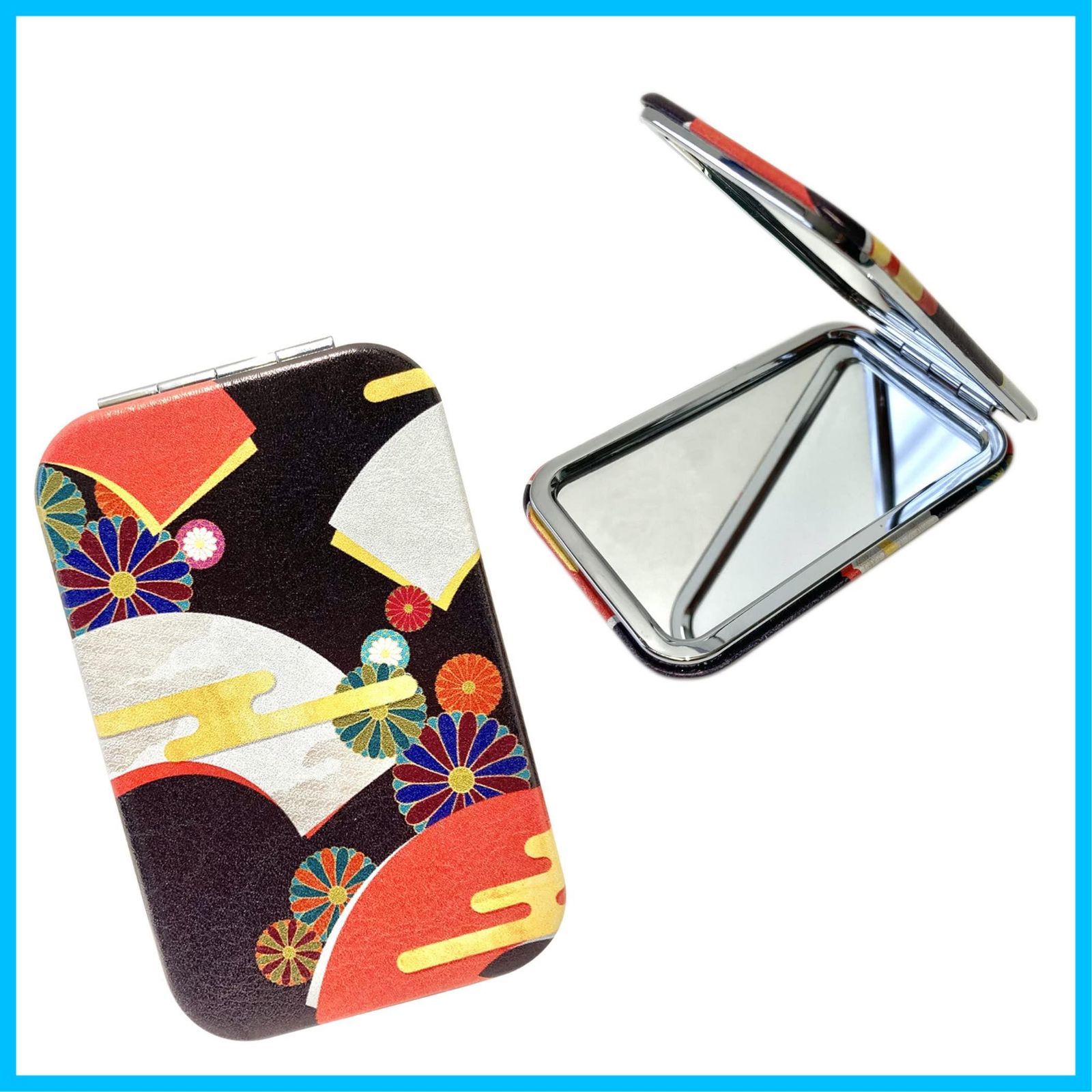 【数量限定】折りたたみミラー 携帯 ハンドミラー 等倍&拡大2倍 手鏡 かわいい 着物柄 コンパクトミラー (デザインA)