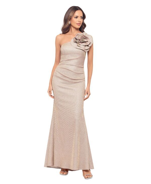 ベッツィアンドアダム レディース トップス ワンピース プチ ワンショルダー Betsy Adam Petite Rosette OneShoulder Gown WhitePinkGold ホワイト 49,680円