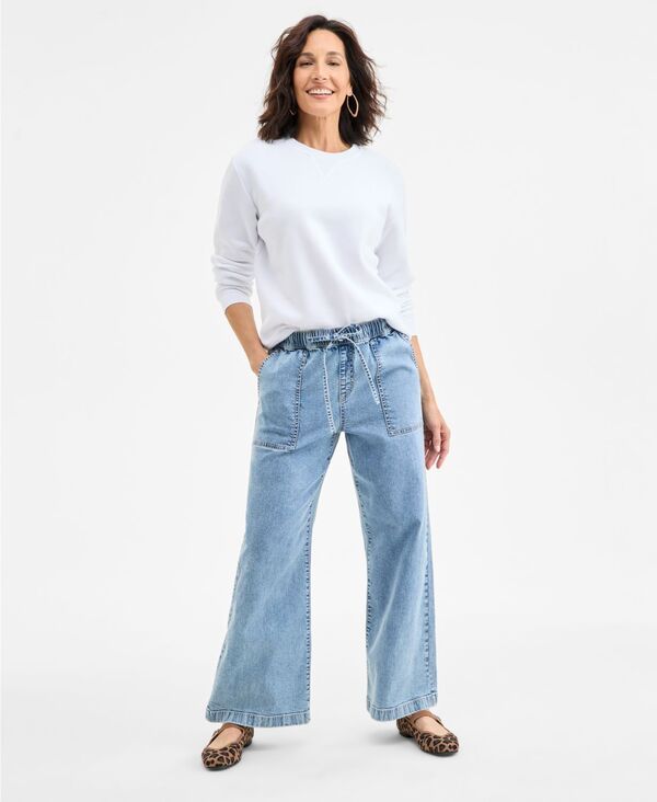 スタイルアンドコー レディース ボトムス デニムパンツ プチ ジーンズ Style Co Petite HighRise PullOn WideLeg Jeans Light Bell