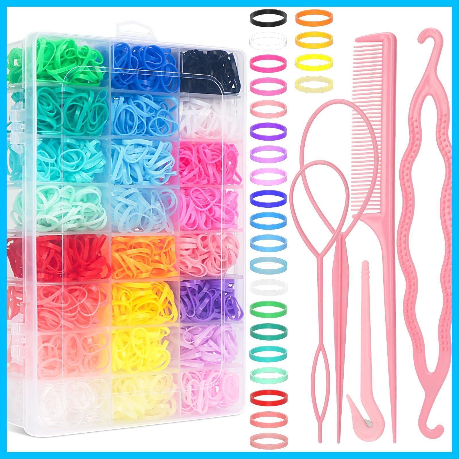 【在庫セール】女の子用のヘアゴム 小さなヘアゴムバンド ヘアゴム 子供用ヘアアクセサリー 2000本セット ヘアスタイリングツール5個付き 24色 弾性ゴム BEWAVEヘアバンド