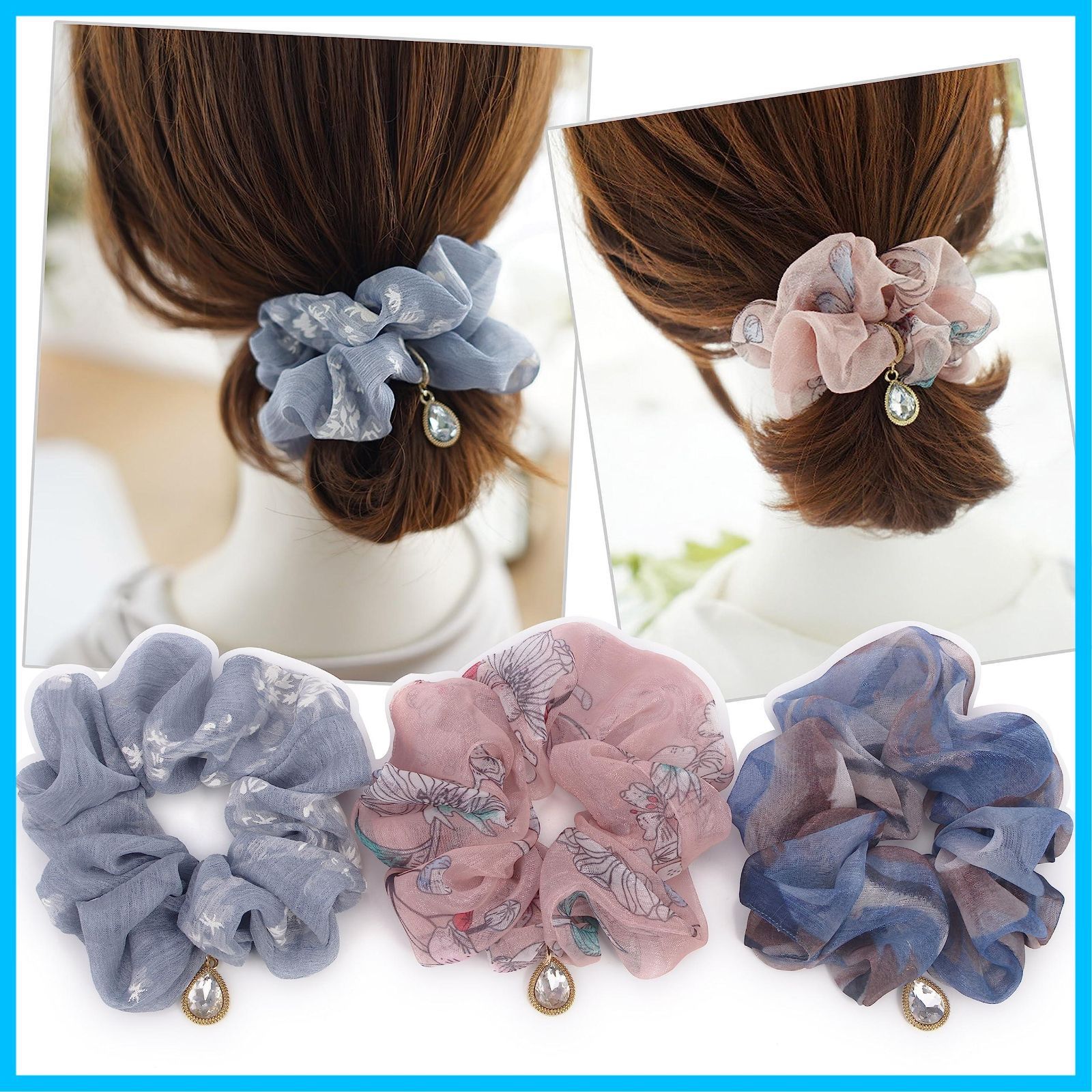 【特価セール】シュシュ シフォン ヘアアクセサリー 3個セット