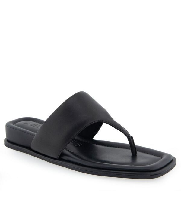 エアロソールズ レディース シューズ サンダル Aerosoles Womens Barry Wedge Sandals Black Leather ブラック