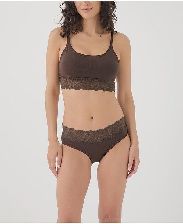 パクト レディース アンダーウェア ブラジャー プラスサイズ コットン レース Pact Plus Size Cotton Lace Smooth Cup Bralette Carob