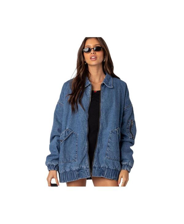 アディクテッド レディース アウター ジャケット・ブルゾン デニム Edikted Womensophie oversized washedenim jacket Bluewashed ブルー
