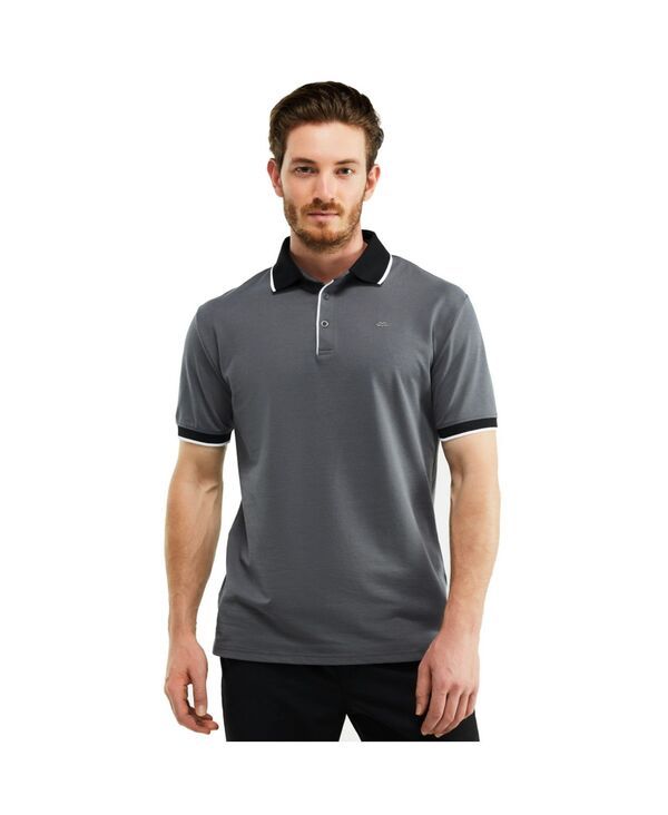 ミオマリオ メンズ トップス ポロシャツ コントラスト コットン Mio Marino Mens ClassicFit CottonBlend Pique Polo Shirt with Contrast Collar Charcoal gray チャコール