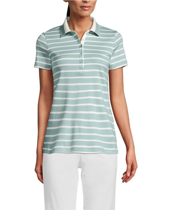 ランズエンド レディース トップス シャツ コットン Lands End Womensupima Cotton Polo Shirt Misty aqua stripe tipped アクア 10,715円