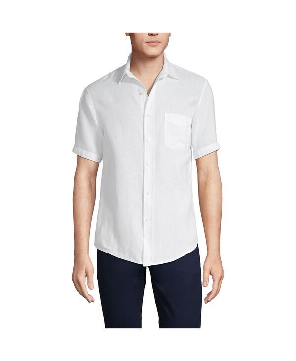 ランズエンド メンズ トップス シャツ リネン Lands End Mens Traditional Fit Short Sleeve Linen Shirt White ホワイト