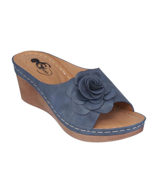 ジーシーシューズ レディース サンダル フラワー柄 フラワー GC Shoes Womens Tokyo Floral Wedge Sandals Navy ネイビー