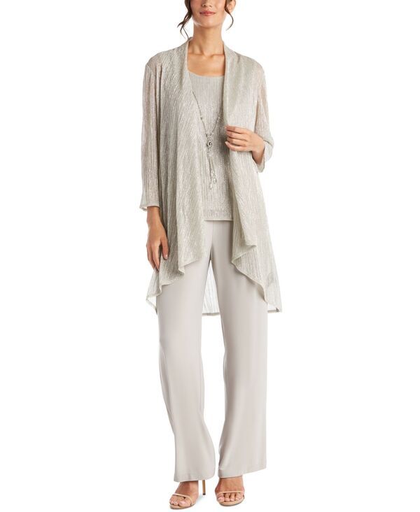 アールアンドエムリチャーズ レディース トップス ワンピース プチ パンツ トール レース ジャケット R M Richards Petite 3Pc Metallic Jacket Necklace Top Pantset Champagne シャンパン