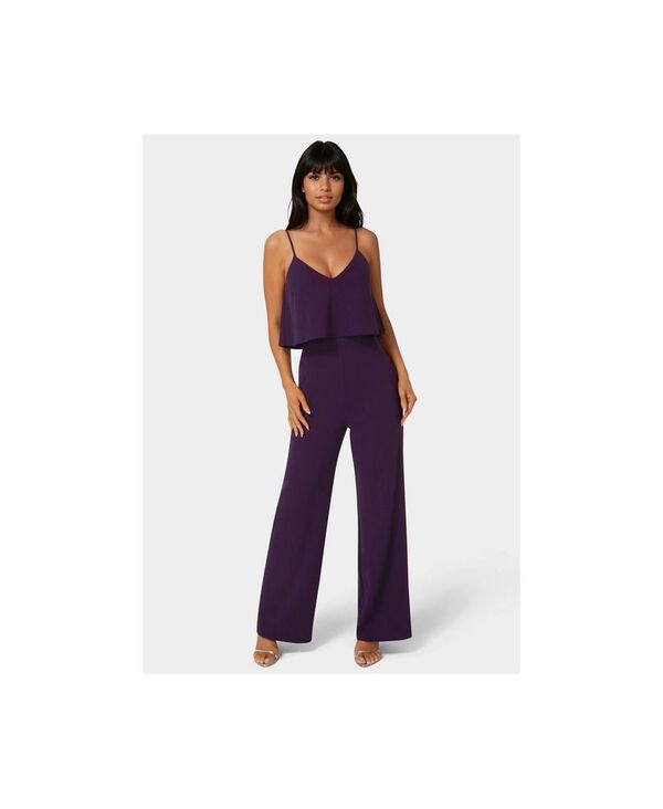 ベベ レディース トップス ジャンプスーツ ワイドレッグ フリル Bebe Womens Ruffle Wide Leg Jumpsuit Eggplant