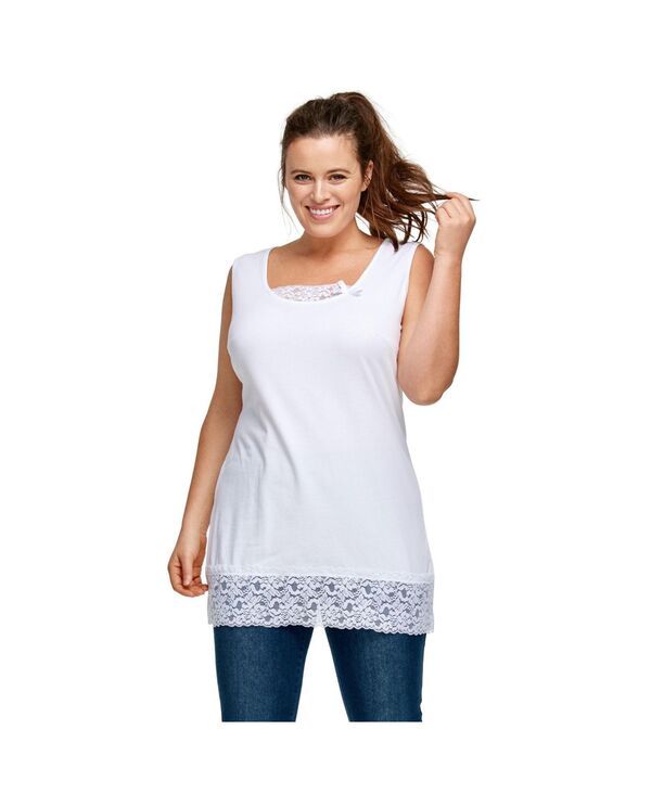 Ellos レディース トップス シャツ プラスサイズ レース ellos Plusize Lace Hem Tunic Tank White ホワイト