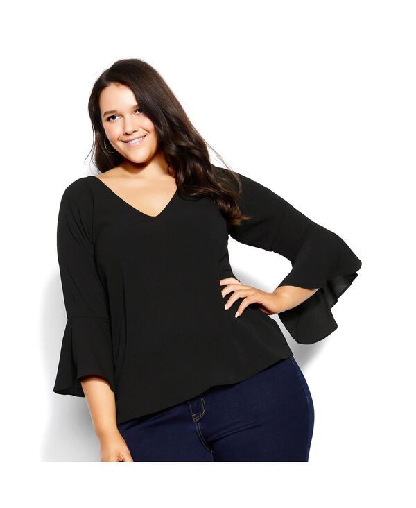 シティーシック レディース トップス シャツ プラスサイズ CITY CHIC Plusize Bell Sleeve Top Black ブラック