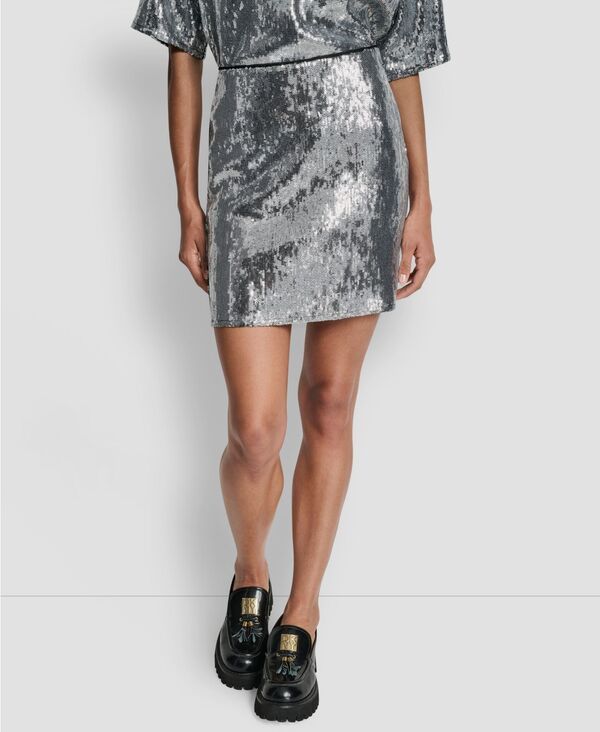 ダナキャランニューヨーク レディース ボトムスカート ミニ スパンコール DKNY Jeans Womensequins PullOn Mini Skirt BlackSilver ブラック