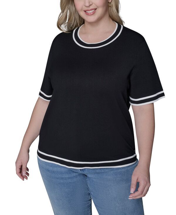 カール ラガーフェルド レディース アウター ニット・セーター クルーネック プラスサイズ 半袖 KARLAGERFELD PARIS Womens Plusize Crewneck ShortSleeve Sweater Black ブラック