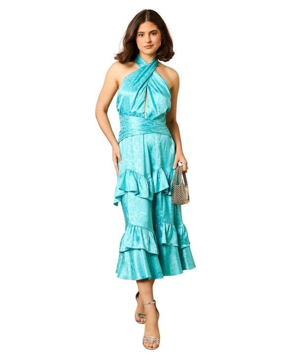 オアシス レディース トップス ワンピース ミディ サテン ホルター Oasis Womens Halterneck Satin Jacquard Midi Dress Aqua アクア