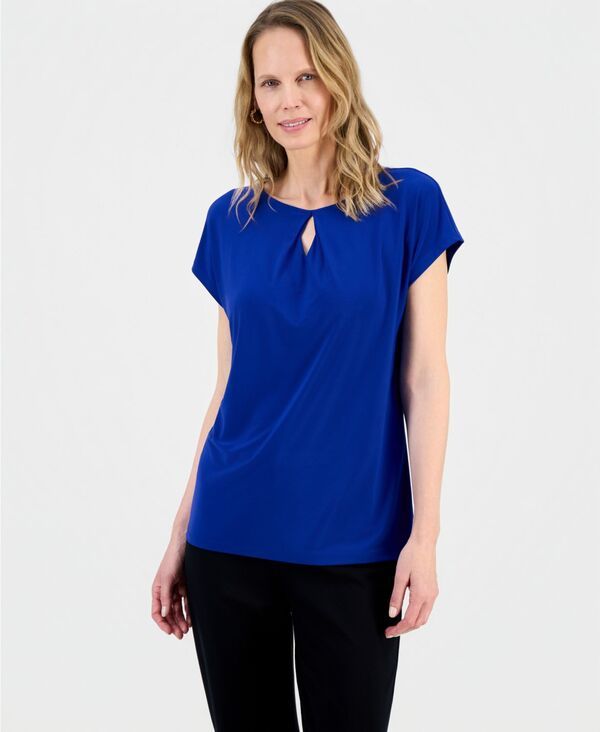 カスパール レディース トップス シャツ 半袖 ブラウス Kasper Womens DiamondNeck ShortSleeve Blouse Royal Signature