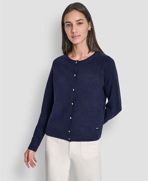 ダナキャランニューヨーク レディース アウター ニット・セーター クルーネック プチ カーディガン 長袖 DKNY Jeans Petite LongSleeve Crewneck Cardigan Peacoat