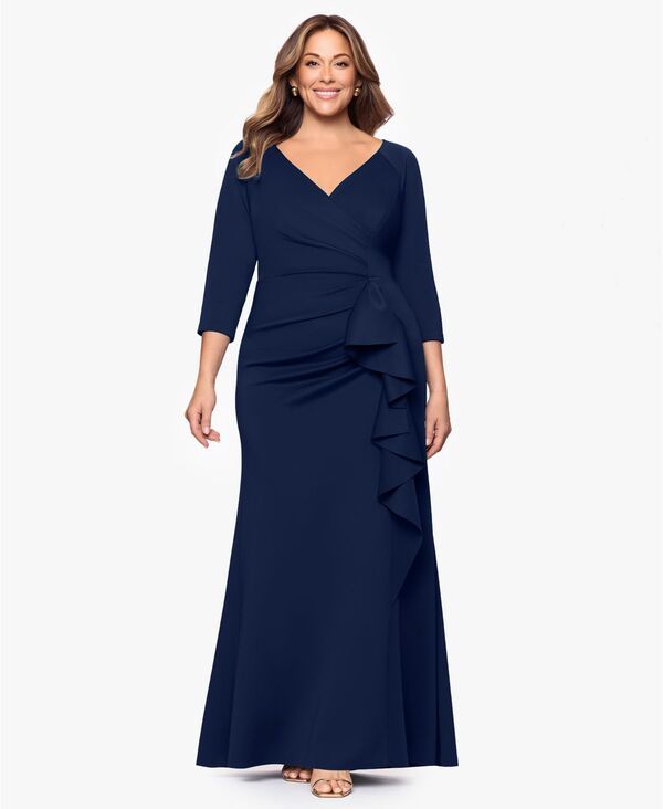 エスケープ レディース トップス ワンピース Vネック プラスサイズ XSCAPE Plusize VNeck 34Sleeve Dress Midnight