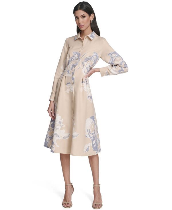 カルバンクライン レディース トップス ワンピース プリント シャツ Calvin Klein Womens Printed Collar Shirt Dress Khaki Multi カーキ