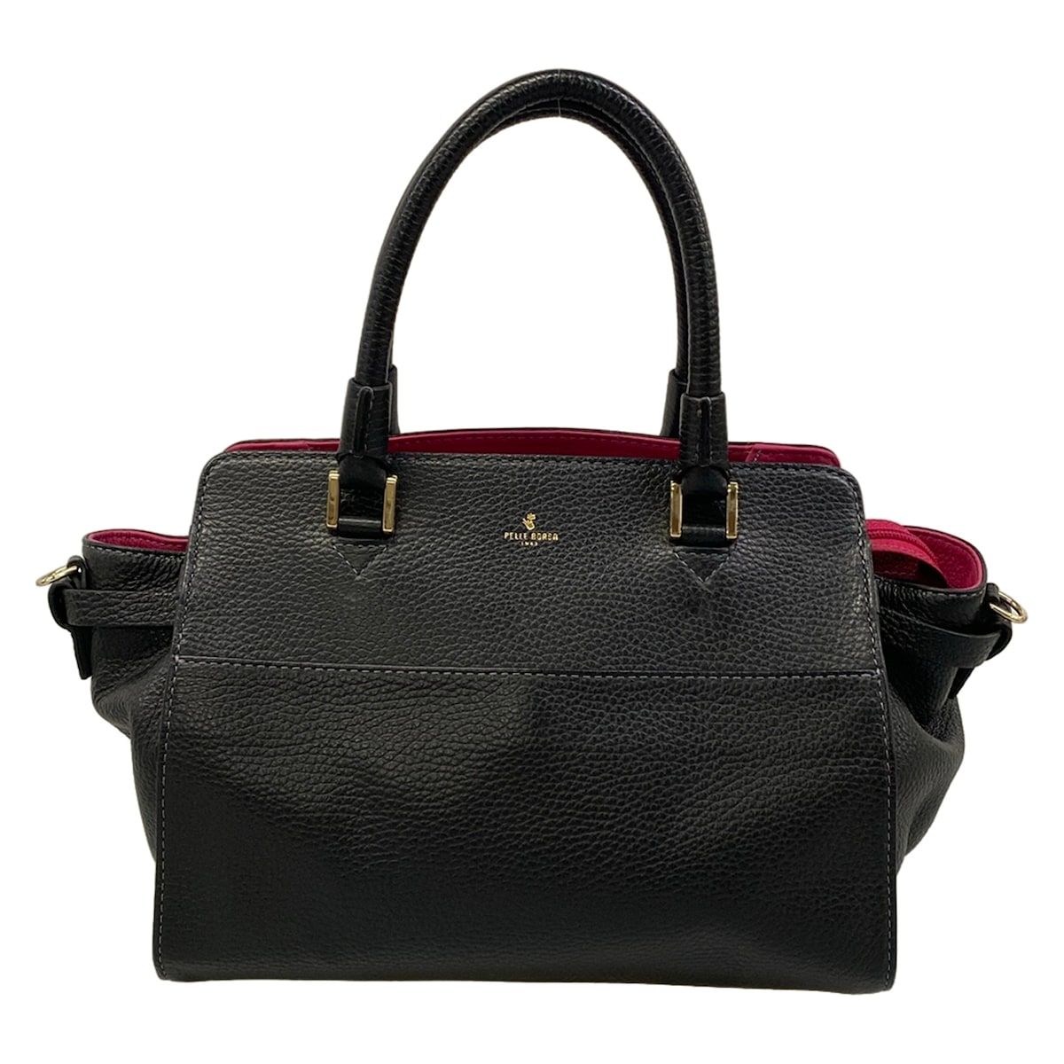 PELLE BORSA(ペレボルサ) ハンドバッグ - 黒×ピンク レザー - メルカリ