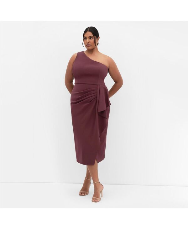 シティーシック レディース トップス ワンピース プラスサイズ CITY CHIC Plusize Priyanka One Shoulder Dress Chocolate cherry チョコレート
