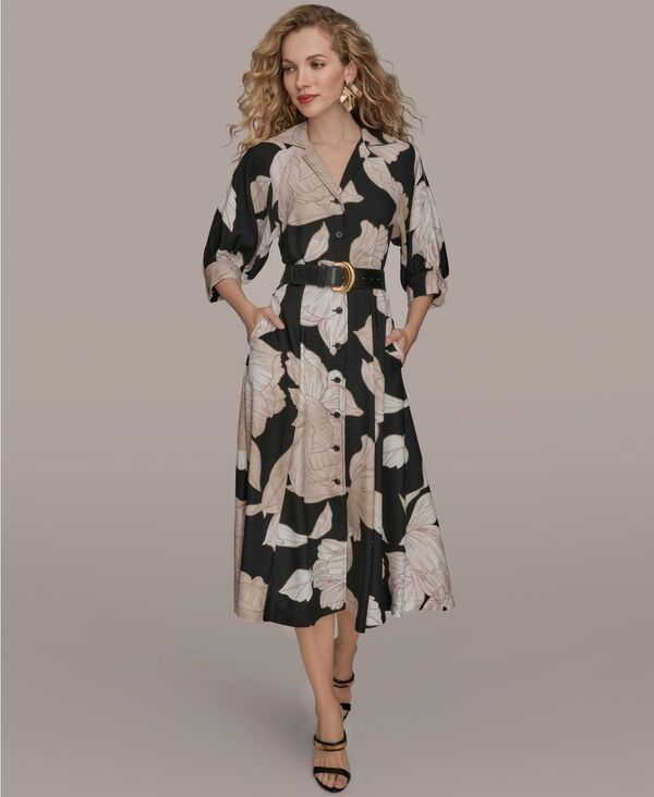 ダナ キャラン ニューヨーク レディース トップス ワンピース フラワー柄 ミディ シャツ フラワー Donna Karanew York Womens Floral Midi Shirt Dress Blackfawn multi ブラック