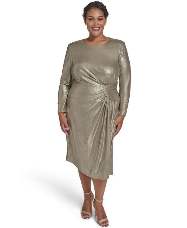 エリザジェイ レディース トップス ワンピース プラスサイズ ミディ トール Eliza J Plusize Metallic Jewel Neck Midi Dress Gold ゴールド