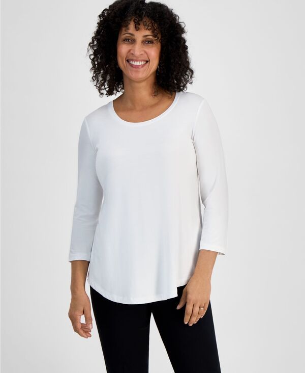 ジェイエムコレクション レディース トップス シャツ JM Collection Womens 34Sleeve Scoop Neck TopXSXXL Bright White ホワイト