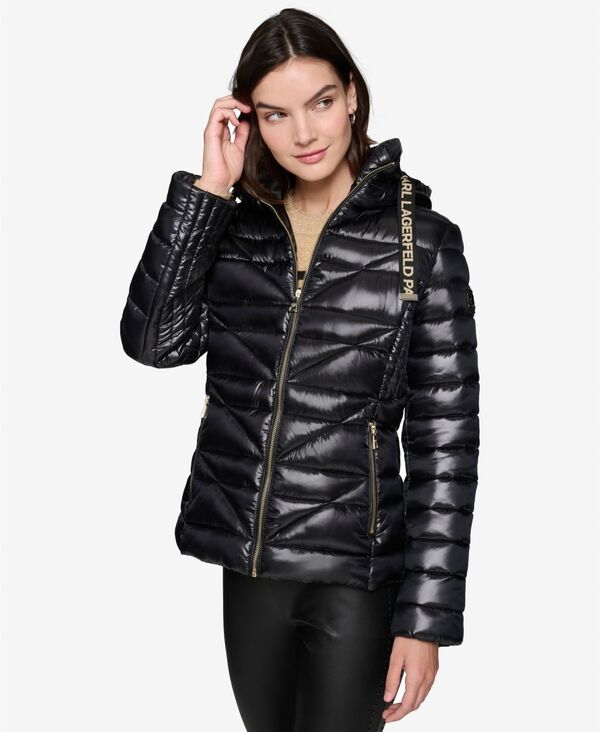 カール ラガーフェルド レディース アウター ジャケット・ブルゾン コート KARLAGERFELD PARIS Womens Drawstring Puffer Coat Black ブラック 25,350円