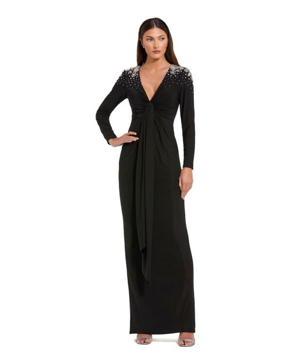 マックダガル レディース トップス ワンピース Vネック ジャージー Mac Duggal Womens Jersey V Neck Faux Knot Gown With Beaded Shoulders Black ブラック