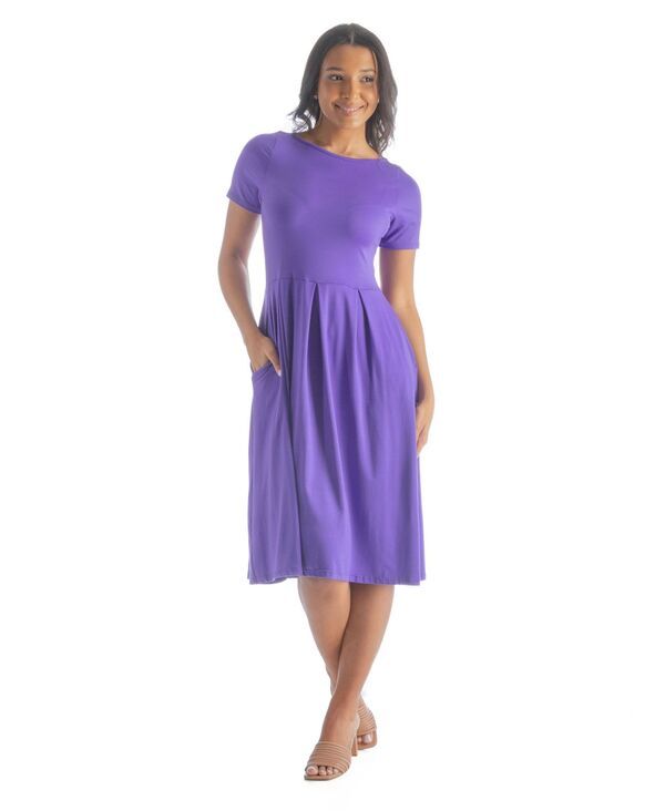 24 セブンコンフォート レディース トップス ワンピース プチ ミディ 24seven Comfort Apparel Petite Midi Dress with Short Sleeves and Pocket Detaililac ライラック