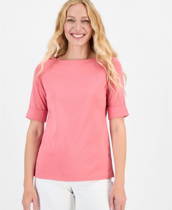 スタイルアンドコー レディース トップス シャツ コットン Style Co Womens BoatNeck Elbow Sleeve Cotton TopXS4X Sp Strawberry 6,555円