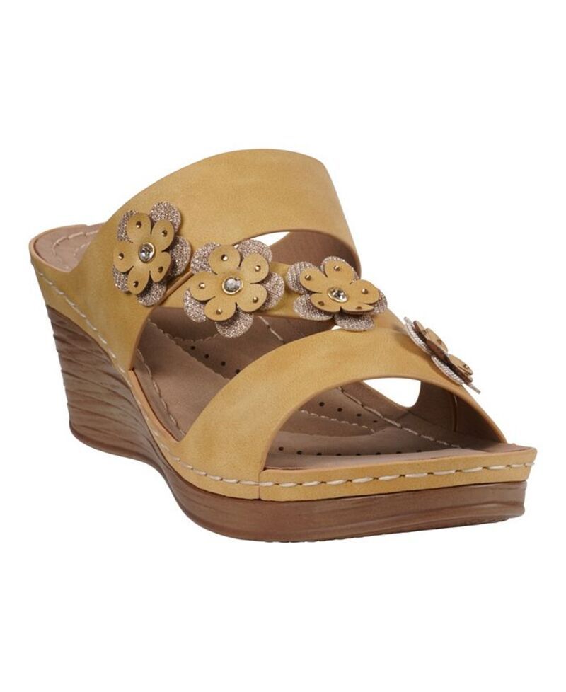 ジーシーシューズ レディース シューズ サンダル フラワー柄 フラワー GC Shoes Womens Halia Floral Wedge Sandals Yellow イエロー