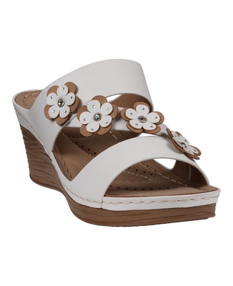 ジーシーシューズ レディース シューズ サンダル フラワー柄 フラワー GC Shoes Womens Halia Floral Wedge Sandals White ホワイト