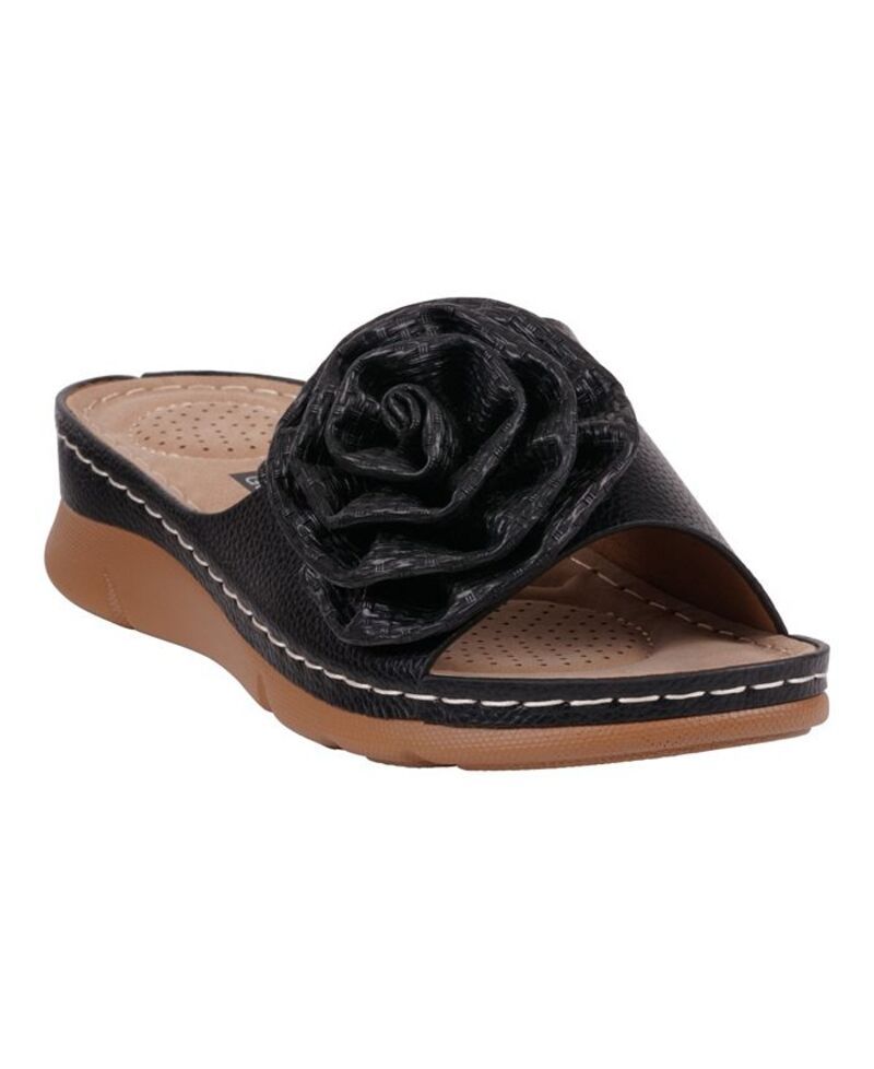 ジーシーシューズ レディース シューズ サンダル GC Shoes Womens Honey Flower Rosette Flat Sandals Black ブラック
