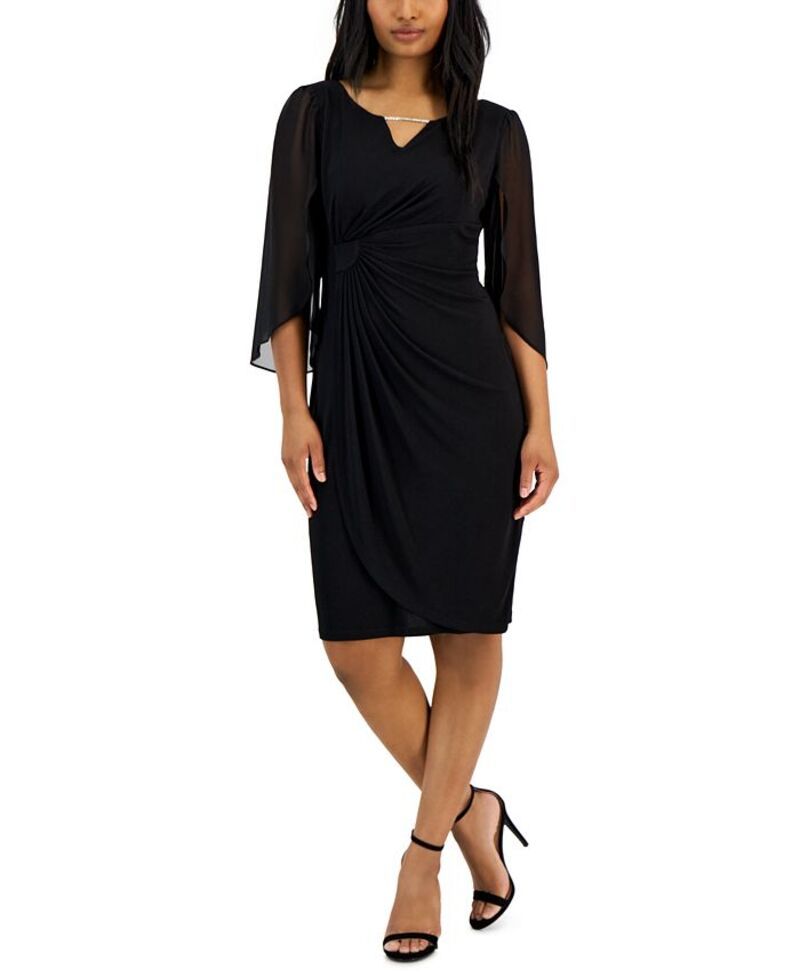 コネクテッド レディース トップス ワンピース プチ シアー Connected Petite ChainDetail SheerSleeve Sheath Dress Black ブラック