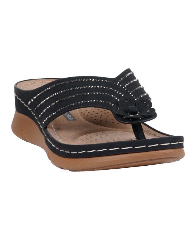 ジーシーシューズ レディース シューズ サンダル GC Shoes Womens Amari Flower Thong Flat Sandals Black ブラック
