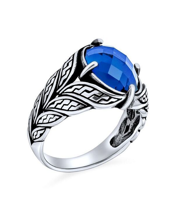 ブリング メンズ アクセサリー リング Tシャツ Bling Jewelry Unisex Mens Stainless Steel Oval Blue Sapphire CZ Ring Oxidized Blue ブルー