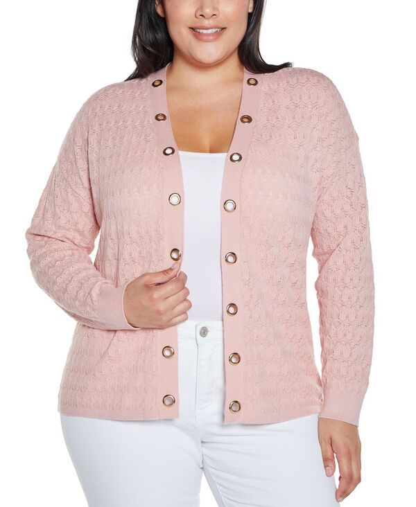 ベルディーニ レディース アウター ニット・セーター プラスサイズ カーディガン Belldini Plusize Black Label Pointelle and Grommet Open Cardigan Sweater Smokey Rose ブラック