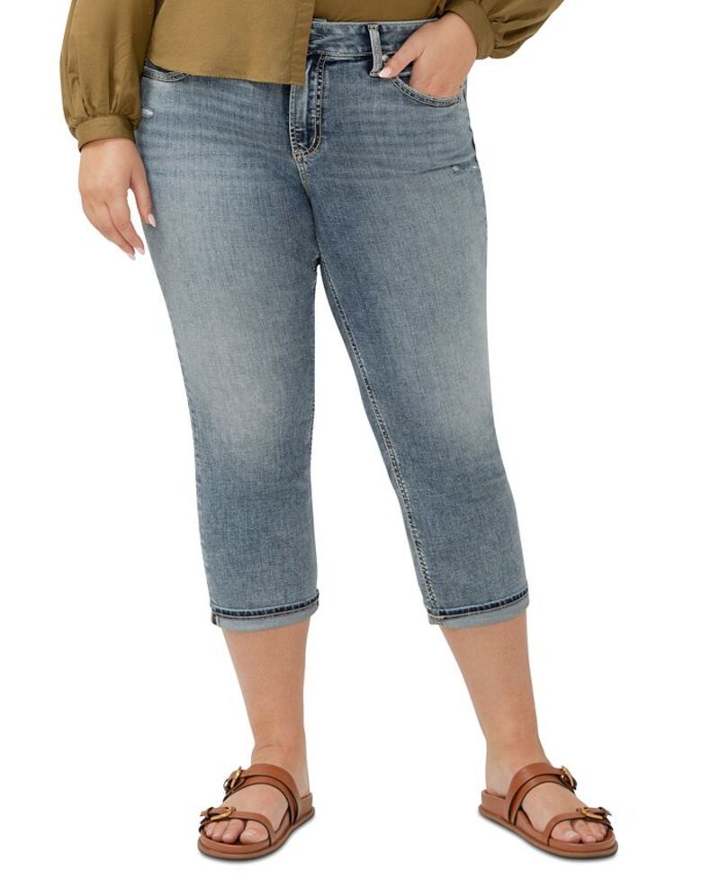 シルバー ジーンズ レディース ボトムス デニムパンツ プラスサイズ キャップ Silver Jeans Co Plus Size Suki MidRise Curvy Fit Capri Indigo インディゴ