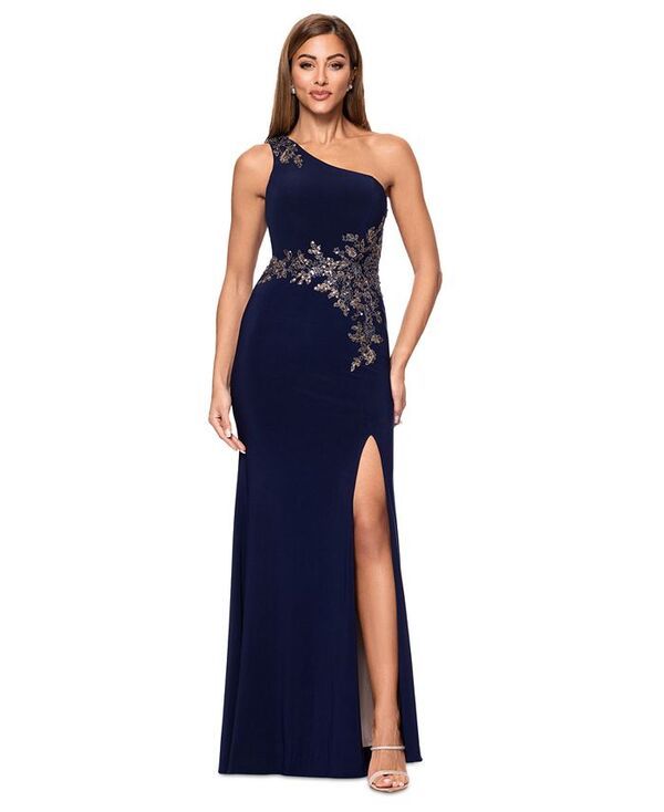 エスケープ レディース トップス ワンピース ワンショルダー XSCAPE Womens Applique OneShoulder Gown Navy ネイビー