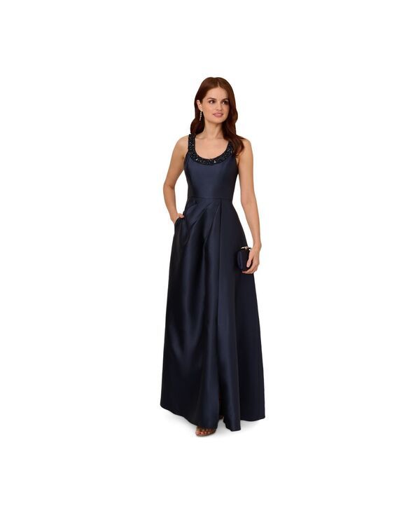 アドリアナ パペル レディース トップス ワンピース ノースリーブ Adrianna Papell Womens EmbellishedNeck Sleeveless Gown Midnight