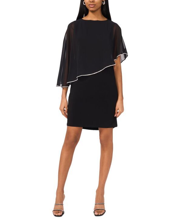 ミスク レディース トップス ワンピース プチ キャップ ケープ MSK Petite Capelet Shift Dress Black ブラック